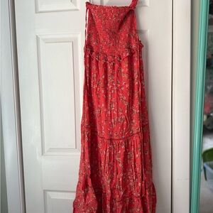 Lost + Wander Red Floral Smocked Maxi Dress